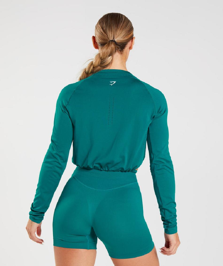 Long Sleeve Damskie Gymshark Sweat Seamless Turkusowe | PL 2793XYU